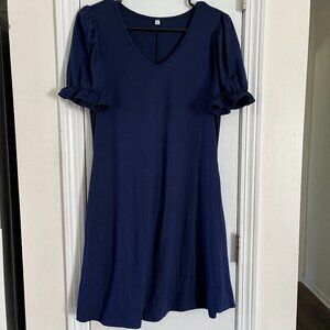 Navy Puff Sleeve Dress